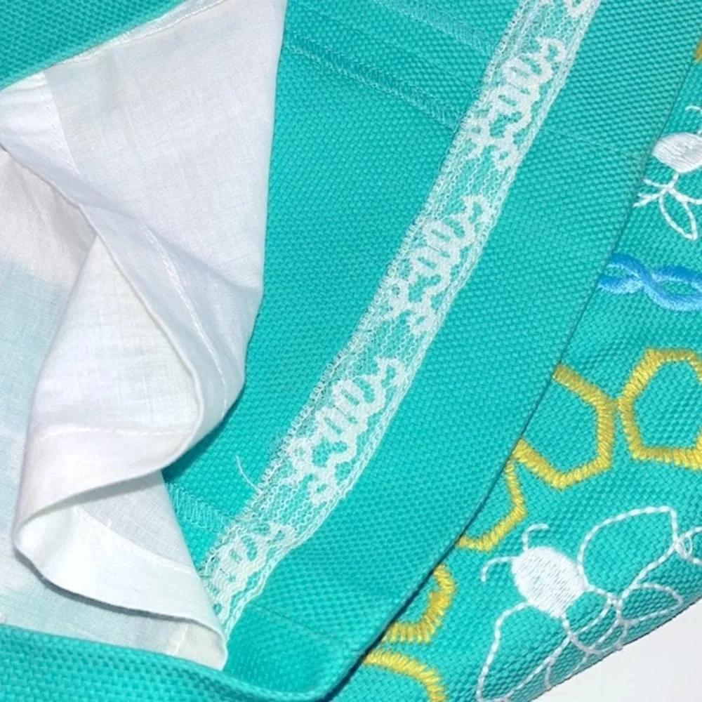 Lilly Pulitzer Bowen Strapless Mini Dress, Teal, Embroidered Bee Hive, Size 2 - Picture 6 of 10